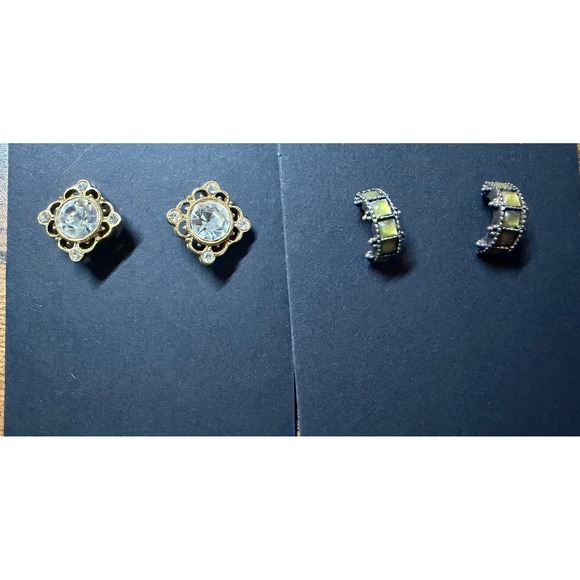 Unbranded Jewelry - Vintage Style Earring Set Gold Filigree Crystal Studs & Iridescent Huggie Hoops